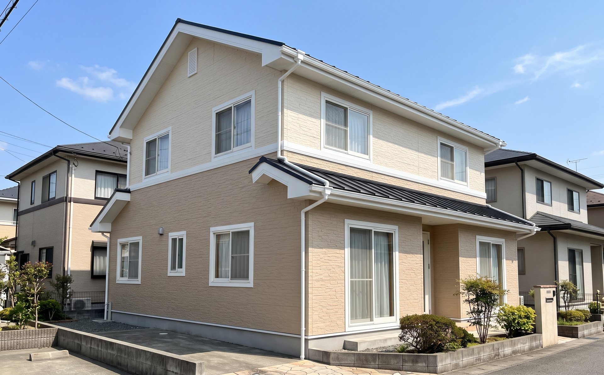 塗り替えを終えた住宅の外壁と屋根